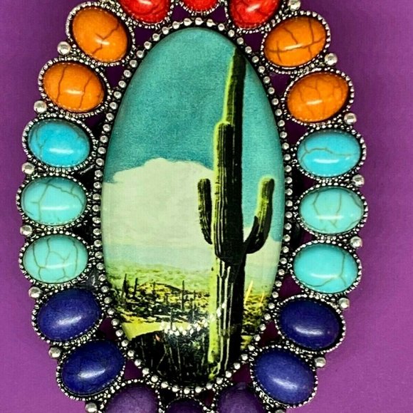 Fancy Fox Boutique Accessories - Saguaro Cactus Western Turquoise ID Badge Holder